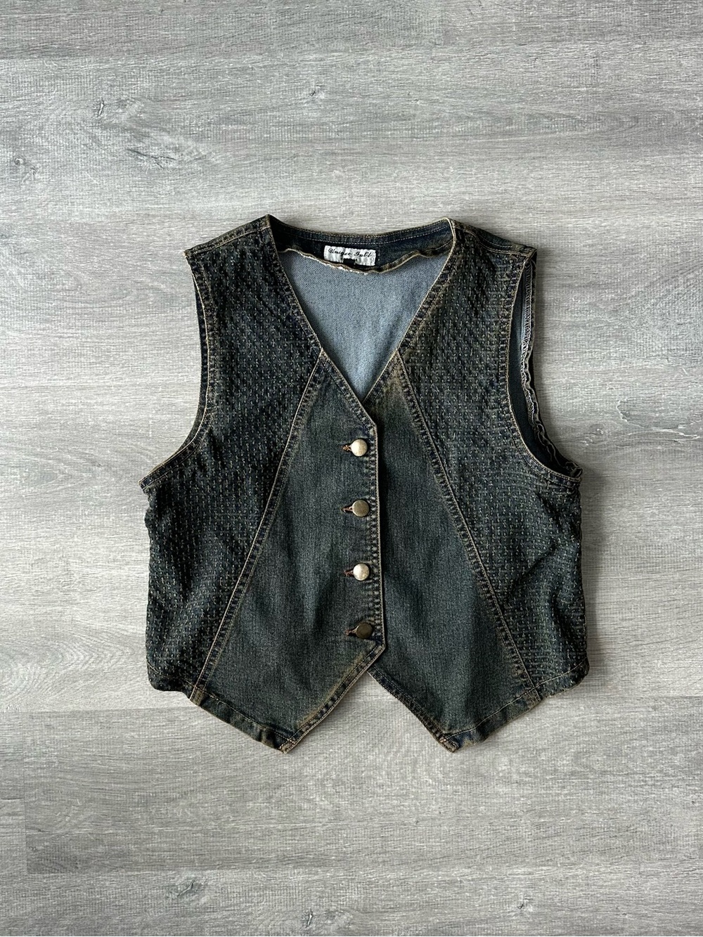 Vintage intl Dark Wash Blue Womens Denim Vest Classic Button Front 90s